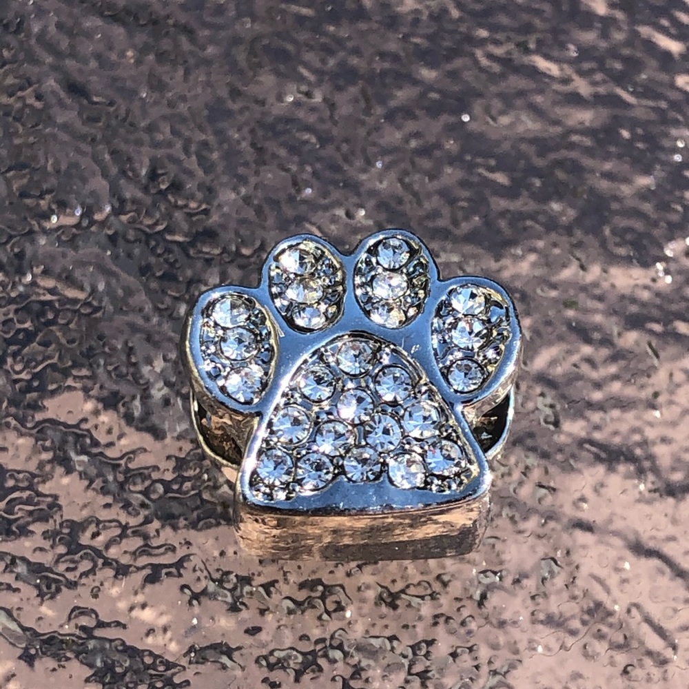 Charm dog paw cat paw silver w/ cz works w pandora